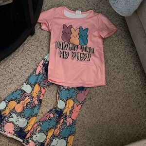 Girls' Pink "Hangin' With My Peeps" Short-Sleeve Bell Bottom Set